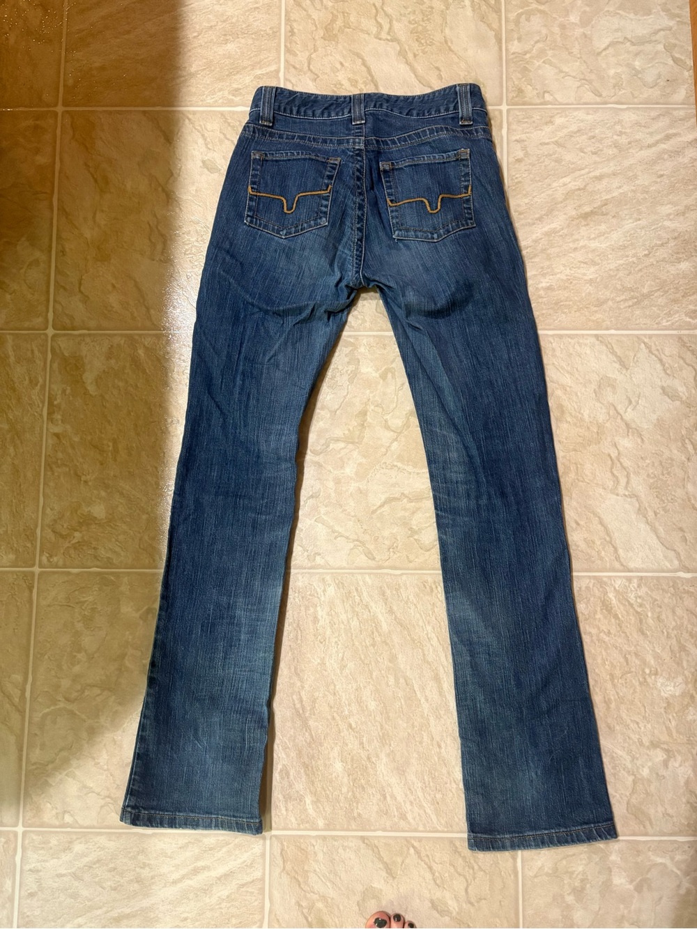 Kimes Ranch Straight Leg Jeans in Dark Blue with Gold Stitching - Picture 2 of 6